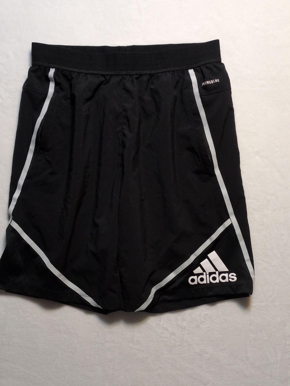 Adidas Primeblue Mens Medium Black Running Shorts Geometric Striped GD8673